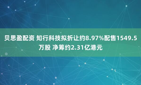 贝思盈配资 知行科技拟折让约8.97%配售1549.5万股 净筹约2.31亿港元